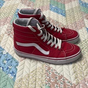 Vans Red and White High-Top Sneakers
